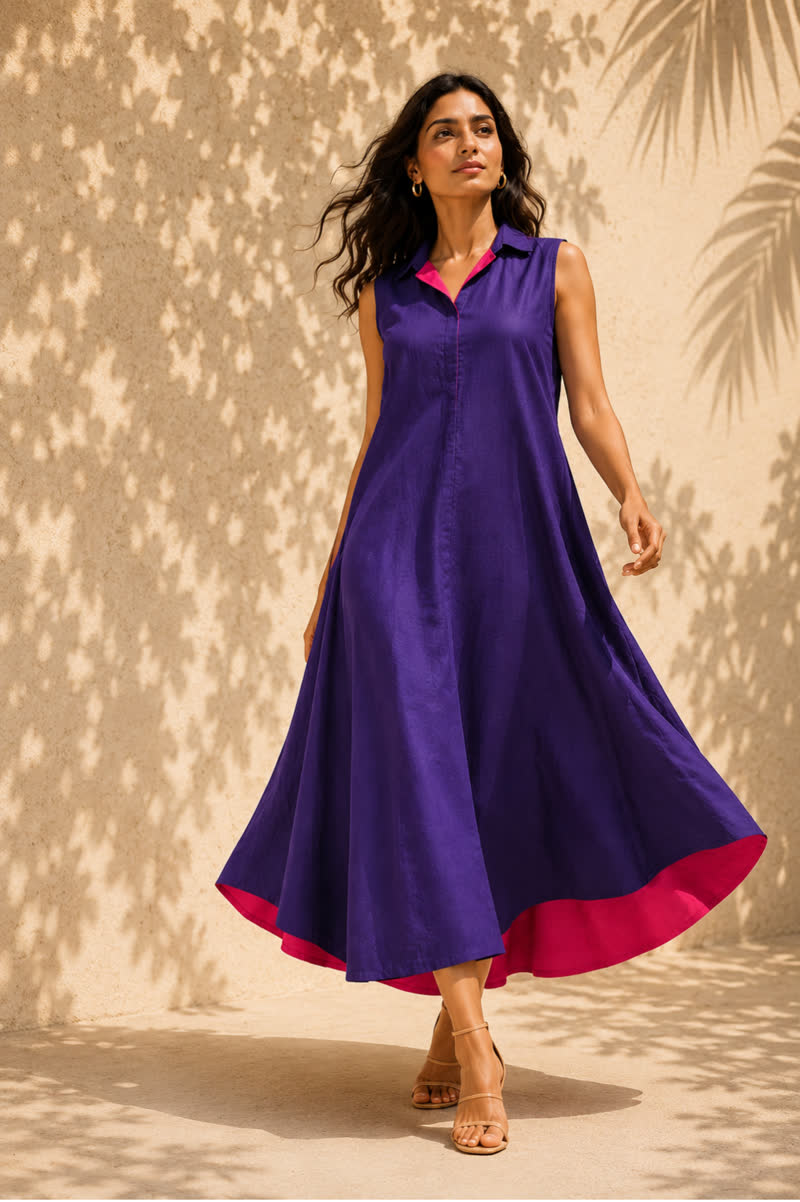 Sleeveless Collared Maxi Dress Purple